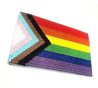 Progress Rainbow Gay Pride LGBT Iron On Embroidery Patch Flag Embroidered Fabric Sew On Transfer for Clothes 8cm x 5cm Rectangle Pack of 1