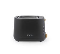 Progress Skara 2-Slice Toaster - Defrost, Reheat, Cancel Functions, 6 Browning Levels, Removable Crumb Tray, Bagels, Crumpets, Sourdough, Blue LED Illumination, Matt Black & Wooden Accents, 750W