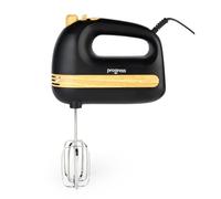 Progress Skara Hand Mixer - 5 Speed Settings & Turbo Function, Stainless Steel Attachments, Mixing Beater & Dough Hooks, Blender, Cakes, Cookies, Bread, Black & Wooden Accents, 400W