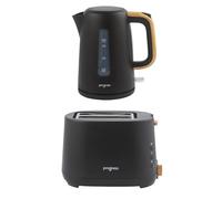 Progress Skara Kettle & 2-Slice Toaster Set - 1.7L 3000W Rapid Boil Kettle & 750W Toaster with 6 Browning Levels, Defrost, Reheat & Cancel, Black with Wooden Accents
