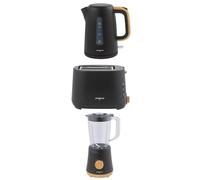 Progress Skara Toaster, Kettle & Blender Set - 2-Slice Toaster 750W with Defrost & 6 Browning Levels, 1.7L Rapid Boil Kettle 3000W, 1.5L Jug Blender 500W with Pulse, Black & Wooden Accents