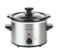 Progress Slow Cooker 1.5 L, Stainless Steel, 3 Heat Settings | Removable Ceramic Pot, Tempered Glass Lid, Cool-Touch Handles, Non-Slip Feet, Warm Function, Power Indicator Lights
