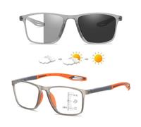 Progressive Multifocal Reading Glasses for Men and Women, Sporty Design, Flexible Anti-Blue Light Readers(Grey/Orange,2.0 x)