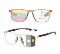 Progressive Multifocus Photochromic Reading Glasses For Women Men, Stylish Rectangle Anti-blue Light Reading Glasses, UV Protection Sun Varifocal Eyeglasses For Outdoor(Clear/Grey,2.5x)