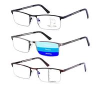 Progressive Multifocus Reading Glasses Anti Blue Light for Men, gun;bn;bk, Large