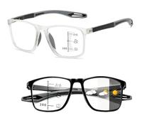 Progressive Multifocus Reading Glasses Blue Light Blocking Multifocal Computer Readers,Stylish Progressive Multifocal Photochromic Reading Glasses for Men Women, Flexible (Grey, +300)