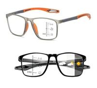 Progressive Multifocus Reading Glasses Blue Light Blocking Multifocal Computer Readers,Stylish Progressive Multifocal Photochromic Reading Glasses for Men Women, Flexible (Orange, +200)