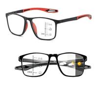 Progressive Multifocus Reading Glasses Blue Light Blocking Multifocal Computer Readers,Stylish Progressive Multifocal Photochromic Reading Glasses for Men Women, Flexible (Red, +400)