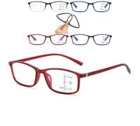 Progressive Multifocus Reading Glasses for All Day, Computer Readers | With Blue Light Protection, Spring Hinge Readers for Men Women, Comfortable Fit with TR90 Frames(Red,1.0x)