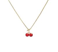 Progresssail Cute Cherry Necklace Dainty Gold Plated Cherry Pendant with Fruit Food Pendant, Gold Chain Necklace, Fashion Jewelry, One Size, Copper, No Gemstone