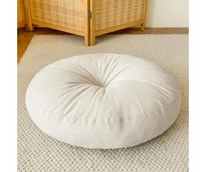 PROHEL Floor Pillow for Adults Elderly, Round Chair Cushion Booster Seat Pad for Dining Room Balcony Garden, Indoor Yoga Meditation Japanese Tatami Mat (2pcs-50cm,Cream white)