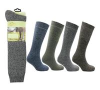 ProHike 4 Pairs Men’s Wellington Boot Socks - Long Leg Wool Blend Outdoor Work Socks for Boots - Grey, Green, Blue, Brown - UK Size 7-12