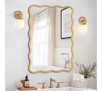 PROHOMEWARE 20 * 28" Gold Wavy Rectangular Vanity Bathroom Mirror for Wall Mounted Bedroom Entryway Living Room Farmhouse