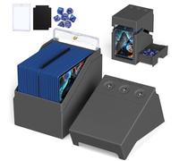 Proijeut Mtg Deck Box with Life Counter, Commander Deck Box Fits 100 Double-Sleeved Cards, Magic Card Storage Box with Commander Display & Dice Tray, Fit for MTG, TCG, CCG (Grey)