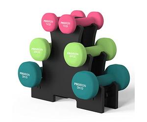 PROIRON Weights Dumbbell Set for Women with Rack, 12kg Dumbellsweights Set (1kg 2kg 3kg in Pair), Neoprene Hand Weights Set for Body Toning, Cardio, Strength Training Home Gym