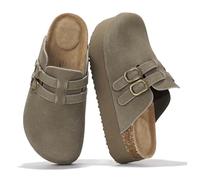 Project Cloud 100% Genuine Leather Clogs for Women - Wedge Womens Clogs Platform Sandals with Memory Foam Insole - Heeled Mules for Women 2025 (Stephi), Olive, 2.5 UK