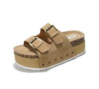 Project Cloud 100% Genuine Leather Fashion Platform Sandals Women (Oliy), Taupe, 8 UK