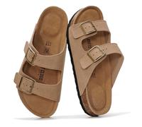 Project Cloud 100% Genuine Leather Flat Sandals For Women 2026 Cork Footbed Womens Sandals with Memory Foam and arch support Vacation Essentials Slides for Women Footwear (Venita), Chestnut, 9 UK Wide