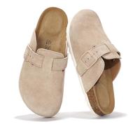 Project Cloud 100% Genuine Leather Footbed Clogs for Women - Memory Foam Arch Support Slippers for Women - Trendy Slip-ons Women's Mules & Clogs Sandals, Sand Suede, 4.5 UK