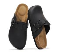 Project Cloud 100% Genuine Leather Footbed Clogs for Women - Memory Foam Arch Support Slippers for Women - Trendy Slip-ons Women's Mules & Clogs Sandals, Black Distressed, 7 UK Wide