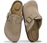 Project Cloud 100% Genuine Leather Footbed Clogs for Women - Memory Foam Arch Support Slippers for Women - Trendy Slip-ons Women's Mules & Clogs Sandals, Desert Sand Suede, 8 UK Wide