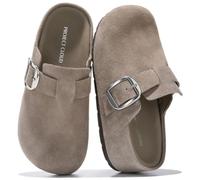 Project Cloud 100% Genuine Leather Footbed Clogs for Women - Memory Foam Arch Support Slippers for Women - Trendy Slip-ons Women's Mules & Clogs Sandals (ROTHERA), Mushroom Suede, 7 UK