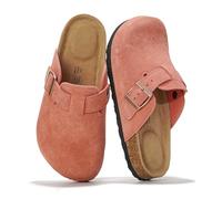 Project Cloud 100% Genuine Leather Footbed Clogs for Women - Memory Foam Arch Support Slippers for Women - Trendy Slip-ons Women's Mules & Clogs Sandals (Benton), Coral Suede, 3 UK
