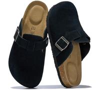 Project Cloud 100% Genuine Leather Footbed Clogs for Women - Memory Foam Arch Support Slippers for Women - Trendy Slip-ons Women's Mules & Clogs Sandals, Black Suede Matte, 5 UK Wide