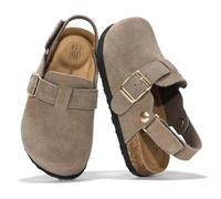 Project Cloud 100% Genuine Leather Kids Clogs with Natural Cork Footbed & Memory Foam Insole Arch Support - Non-Slip Clogs for Kids - Slippers Sandals for Boys & Girls Footwear, Taupe With Back Strap