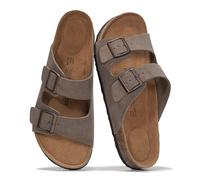 Project Cloud 100% Genuine Leather Mens Sandals - Memory Foam Insole & Cork Footbed Slides for Men Footwear - Non-Slip Summer Sandals for Men & Lightweight Mens Slides (Heritage), Charcoal Leather