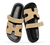Project Cloud 100% Genuine Leather Sandals for Women Footwear - Stylish Womens Sandals with Plush & Soft Insole - Non-Slip and Water-Resistant Beach Sandals Slides for Women (Mayvy), Beige Leather, 9