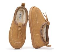 Project Cloud 100% Genuine Leather Slippers for Women - Plush Fleece Lining Moccassin Womens Slippers with Memory Foam Cushion - Indoor Outdoor Fuzzy Women Slip On Shoes (Timber), Chestnut Suede, 4 UK