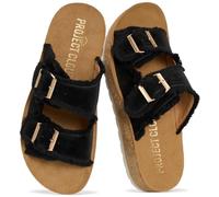 Project Cloud Comfortable Sandals Women - Lightweight with Plush & Soft Insole Buckle Womens Sandals - Non Slip and Durable Fashion Platform Frayed Sandal for Women 2026 (LIGHT), Black, 2.5 UK