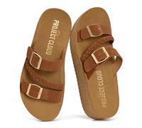 Project Cloud Fashion Womens Sandals - Memory Foam Insole and Comfortable Platform Sandals for Women - Lightweight and Non-slip Perfect Beach Slides (KREME), Whiskey, 4 UK
