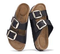 Project Cloud Genuine Leather Flat Sandals for Women 2026 Comfortable Beach Essentials Womens Sandals Memory Foam Vacation Essentials Slides for Women Footwear (Santorini), Black Distressed, 5 UK