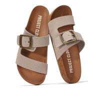 Project Cloud Genuine Leather Flat Sandals Women 2025 Beach Essentials Womens Sandals Memory Foam Vacation Essentials Slides for Women Footwear (Balanced), Birch Suede, 9 UK