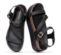 Project Cloud Genuine Leather Flat Sandals Women 2025 Beach Essentials Womens Sandals Memory Foam Vacation Essentials Slides for Women Footwear (Mellow), Black, 3 UK