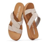 Project Cloud Genuine Leather Flat Sandals Women 2025 Beach Essentials Womens Sandals Memory Foam Vacation Essentials Slides for Women Footwear (Nina), Birch Suede, 6 UK