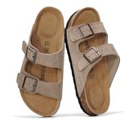 Project Cloud Genuine Leather Flat Sandals Women 2025 Beach Essentials Womens Sandals Memory Foam Vacation Essentials Slides for Women Footwear (Venita), Driftwood Suede, 4.5 UK Wide