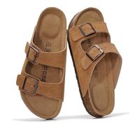 Project Cloud Genuine Leather Flat Sandals Women 2025 Beach Essentials Womens Sandals Memory Foam Vacation Essentials Slides for Women Footwear (Venita), Camel, 7 UK