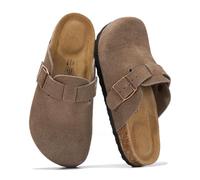 Project Cloud Genuine Leather Footbed Clogs for Women - Memory Foam Arch Support Slippers for Women - Trendy Slip-ons Women's Mules & Clogs Sandals (Benton), Fossil Suede, 8 UK
