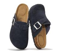 Project Cloud Genuine Leather Footbed Clogs for Women - Memory Foam Arch Support Slippers for Women - Trendy Slip-ons Women's Mules & Clogs Sandals (Benton), Navy Suede, 6 UK