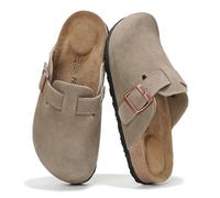 Project Cloud Genuine Leather Footbed Clogs for Women - Memory Foam Arch Support Slippers for Women - Trendy Slip-ons Women's Mules & Clogs Sandals (Benton), Taupe Suede, 6 UK Wide