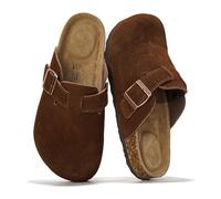 Project Cloud Genuine Leather Footbed Clogs for Women - Memory Foam Arch Support Slippers for Women - Trendy Slip-ons Women's Mules & Clogs Sandals (Benton), Cacao Suede, 2.5 UK
