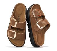 Project Cloud Genuine Leather Platform Sandals Women Footwear - Wedge Chunky Sandals Womens sandals with Memory Foam Insole and Cork Footbed (GREECECHUNKY), Choco Suede, 8 UK