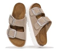 Project Cloud Genuine Leather Platform Sandals Women Footwear - Wedge Chunky Sandals Womens sandals with Memory Foam Insole and Cork Footbed (GREECECHUNKY), Beige Suede, 4.5 UK
