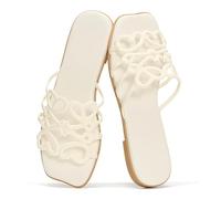 Project Cloud Genuine Leather Sandals for Women - Fashion Flat Womens Sandals with Memory Foam Insole Slides Sandals Women Footwear - Mules Women's Sandals (Lisa), White, 7 UK