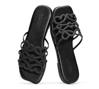 Project Cloud Genuine Leather Sandals for Women - Fashion Flat Womens Sandals with Memory Foam Insole Slides Sandals Women Footwear - Mules Women's Sandals (Lisa), Black, 8 UK