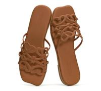 Project Cloud Genuine Leather Sandals for Women - Fashion Flat Womens Sandals with Memory Foam Insole Slides Sandals Women Footwear - Mules Women's Sandals (Lisa), Cognac, 6 UK
