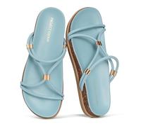 Project Cloud Genuine Leather Sandals with Memory Foam Insole Womens Sandals Comfortable and Cork Footbed Slides for Women Footwear (FLOAT), Sky Blue, 5.5 UK